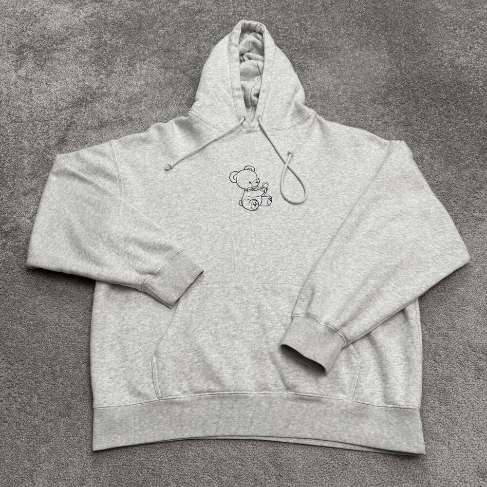 Brandy Melville John Galt Teddy Bear Graphic Hoodie Pullover Sweatshirt OS Gray